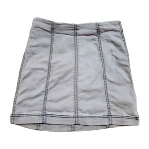 Free People Skirt Womens 2 Gray Modern‎ Femme Stitch Denim Mini Back Zip Stretch